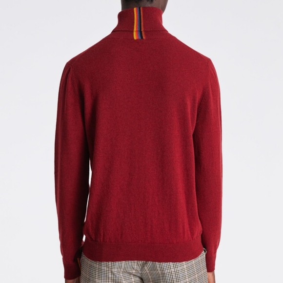 Paul Smith Red Artist Stripe 100% Cashmere Turtleneck Roll Neck Sweater Luxury - Picture 1 of 13